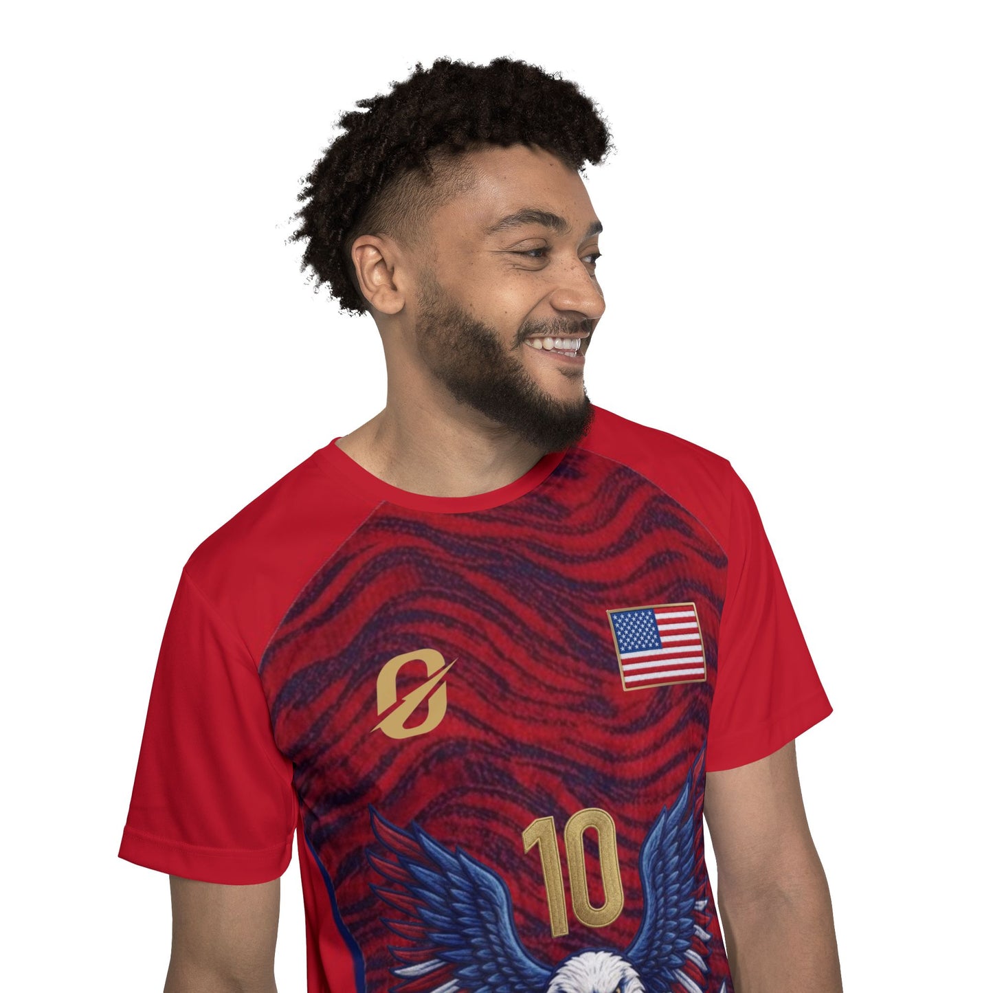Patriotic Eagle Soccer Jersey — Red Number 10 Athletic Shirt