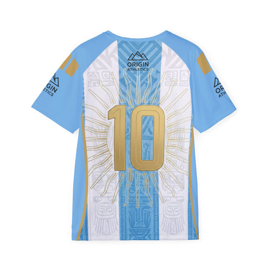 Argentina-Inspired Soccer Jersey – Number 10 Gold Accent Athletic Tee