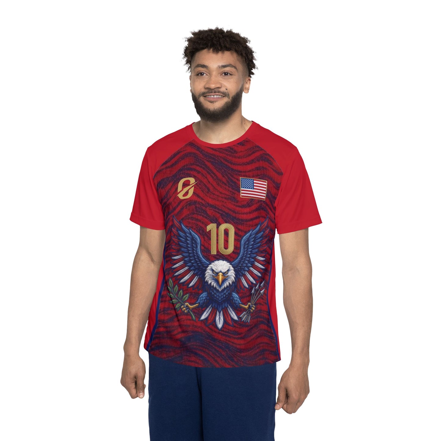 Patriotic Eagle Soccer Jersey — Red Number 10 Athletic Shirt