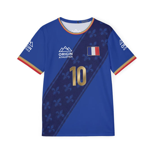 France Blue Soccer Jersey — Gold No.10 Athletic Tee